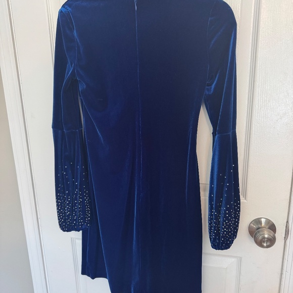 Calvin Klein Women's Velvet Embellished Sheath Dress Blue - 2 - Picture 3 of 5